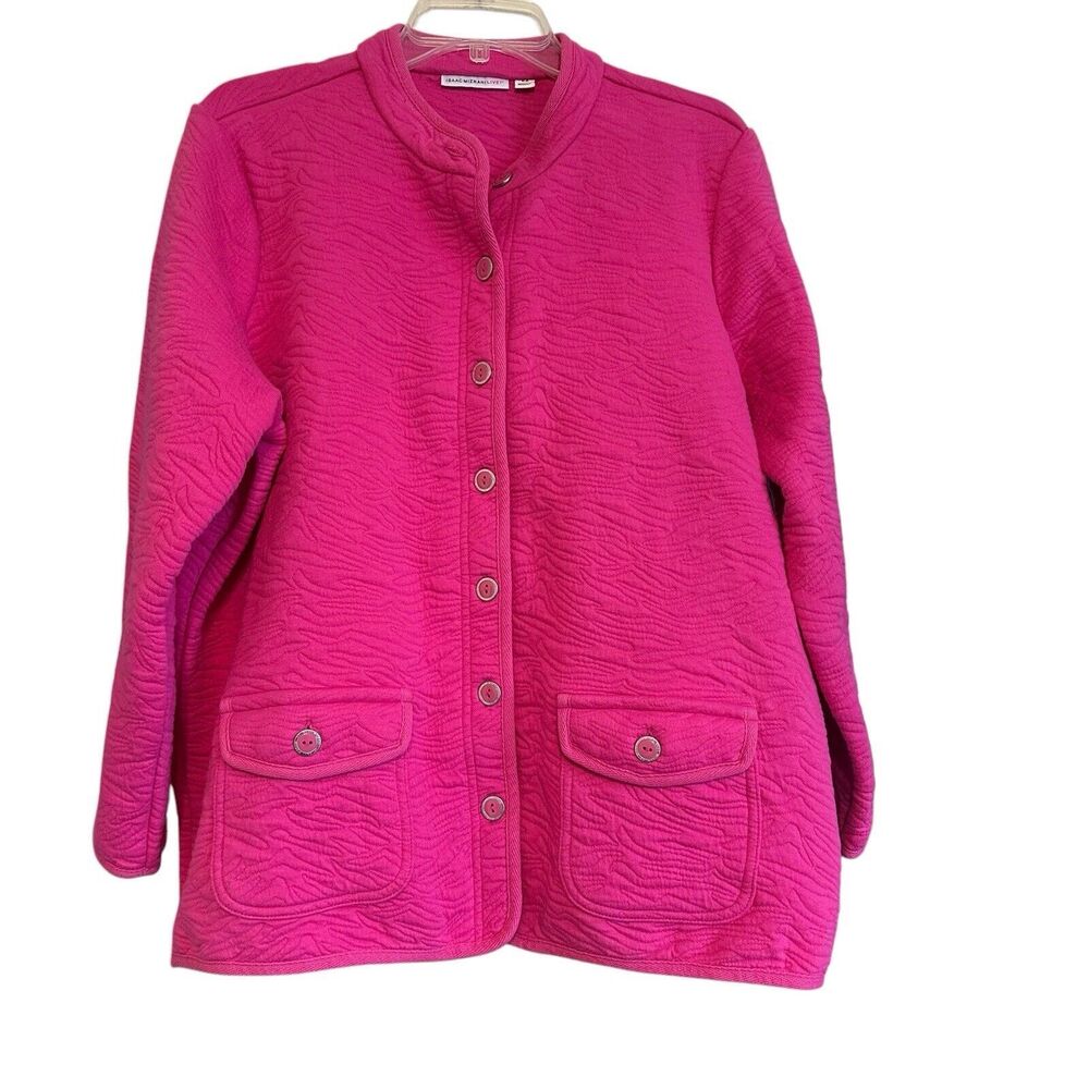 Isaac Mizrahi Quilted Pink Animal‎ Print Button Front Knit Jacket 2X Barbiecore